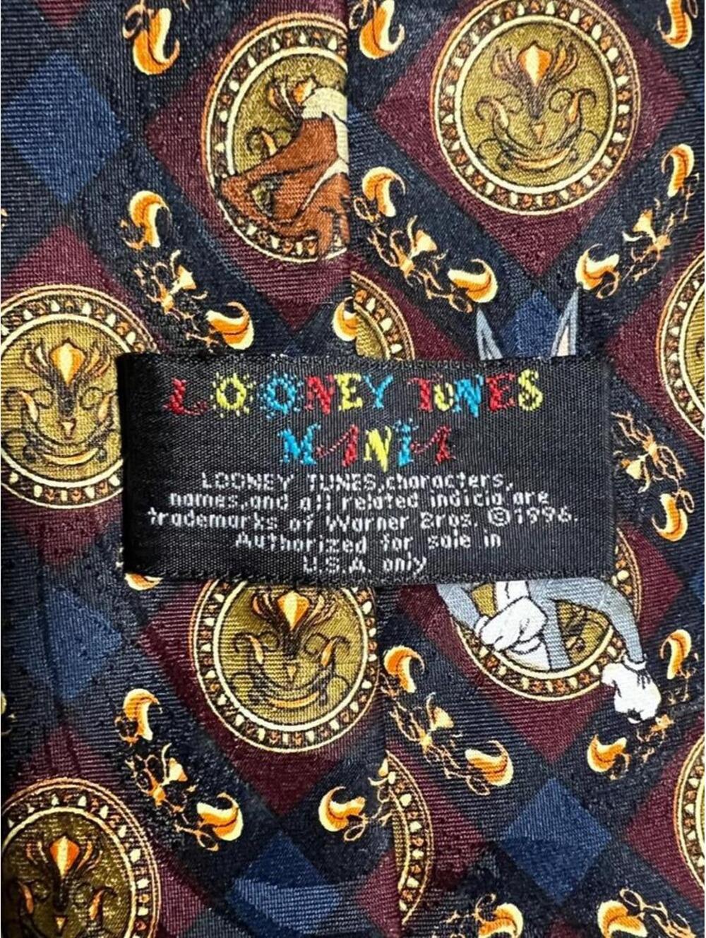 Vintage 1996 Looney Tunes Mania Tie Mens Bugs Bunny Daffy Taz Marvin Necktie